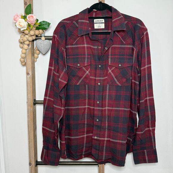 Ariat Other - Ariat Mens Heath Retro Red Plaid Snap Button Up Long Sleeve Size Large